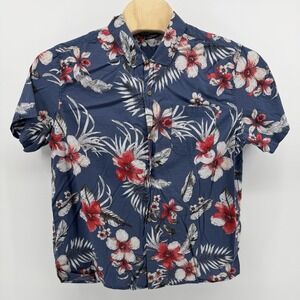 George Hawaiian Shirt Men's Size XL Relaxed Fit Blue Red Floral Tropical Aloha